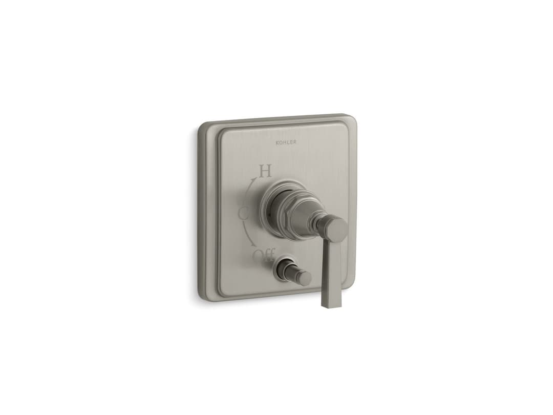 Kohler Pinstripe Rite-Temp valve trim with push-button diverter and lever handle - Vibrant Brushed Nickel by Kohler