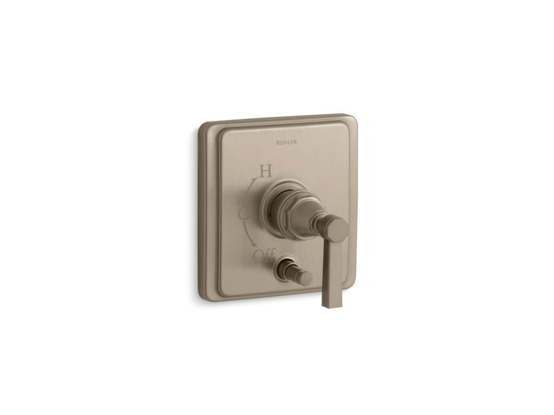 Kohler Pinstripe Rite-Temp valve trim with push-button diverter and lever handle - Vibrant Brushed Bronze by Kohler