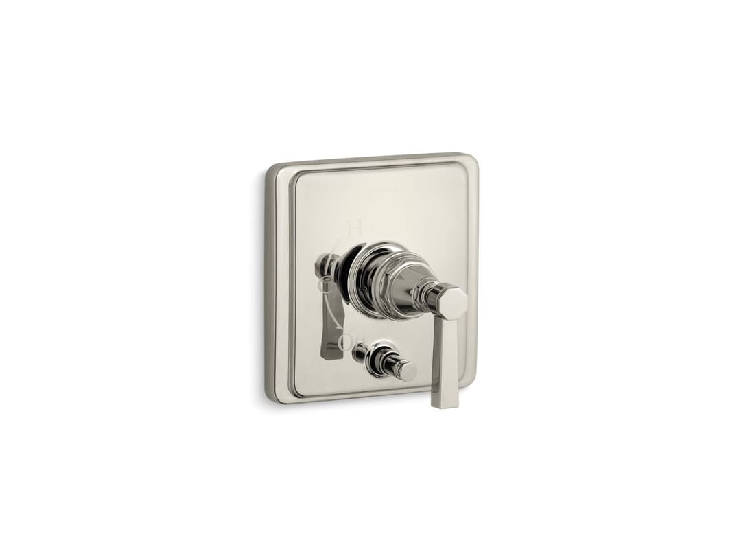 Kohler Pinstripe Rite-Temp valve trim with push-button diverter and lever handle - Vibrant Polished Nickel by Kohler