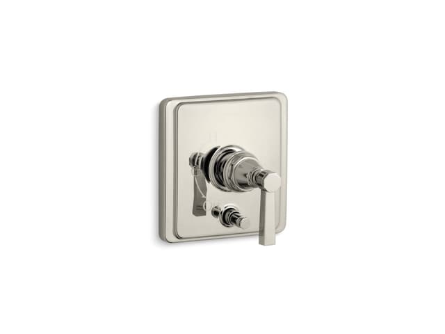 Kohler Pinstripe Rite-Temp valve trim with push-button diverter and lever handle - Vibrant Polished Nickel