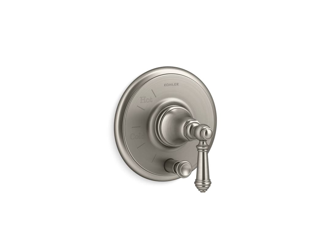 Kohler Artifacts Rite-Temp valve trim with push-button diverter and lever handle - Vibrant Brushed Nickel by Kohler