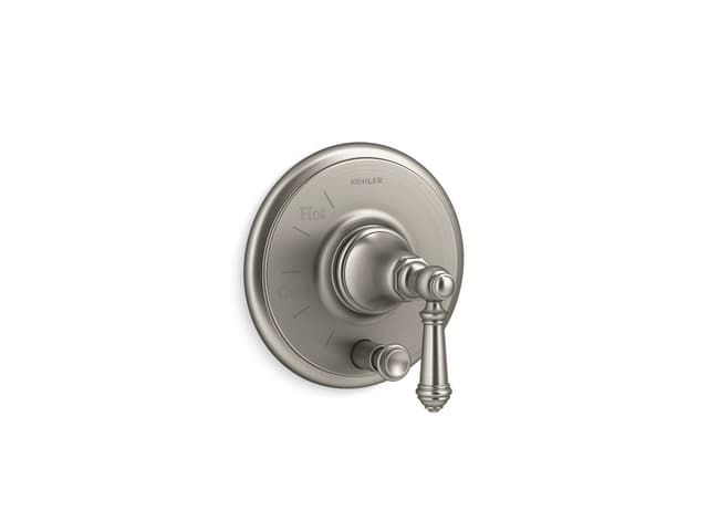 Kohler Artifacts Rite-Temp valve trim with push-button diverter and lever handle - Vibrant Brushed Nickel