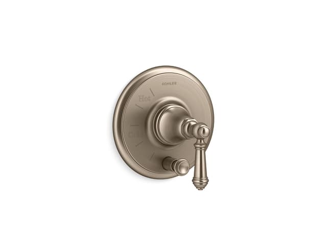 Kohler Artifacts Rite-Temp valve trim with push-button diverter and lever handle - Vibrant Brushed Bronze