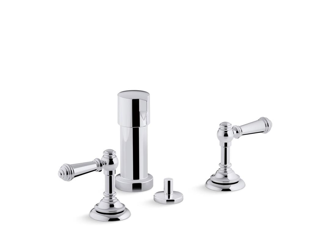 Artifacts Widespread bidet faucet with lever handles - Polished Chrome by Kohler