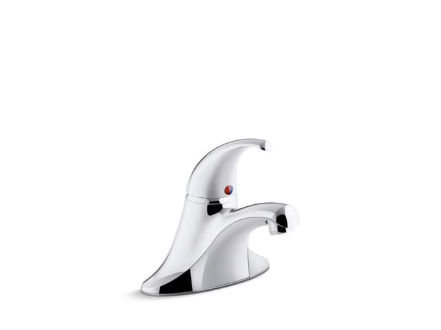 Kohler Coralais Single-handle centerset bathroom sink faucet with 0.5 gpm vandal-resistant aerator and red/blue indicator, less drain - Polished Chrome