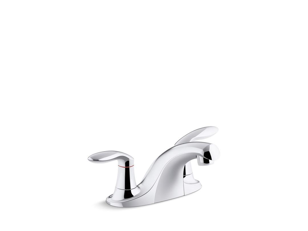Kohler Coralais Two-handle centerset bathroom sink faucet with grid drain, 0.5 gpm vandal-resistant aerator and red/blue indicator - Polished Chrome by Kohler