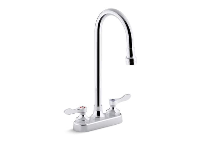Kohler Triton Bowe 0.5 gpm centerset bathroom sink faucet with aerated flow, gooseneck spout and lever handles, drain not included - Polished Chrome