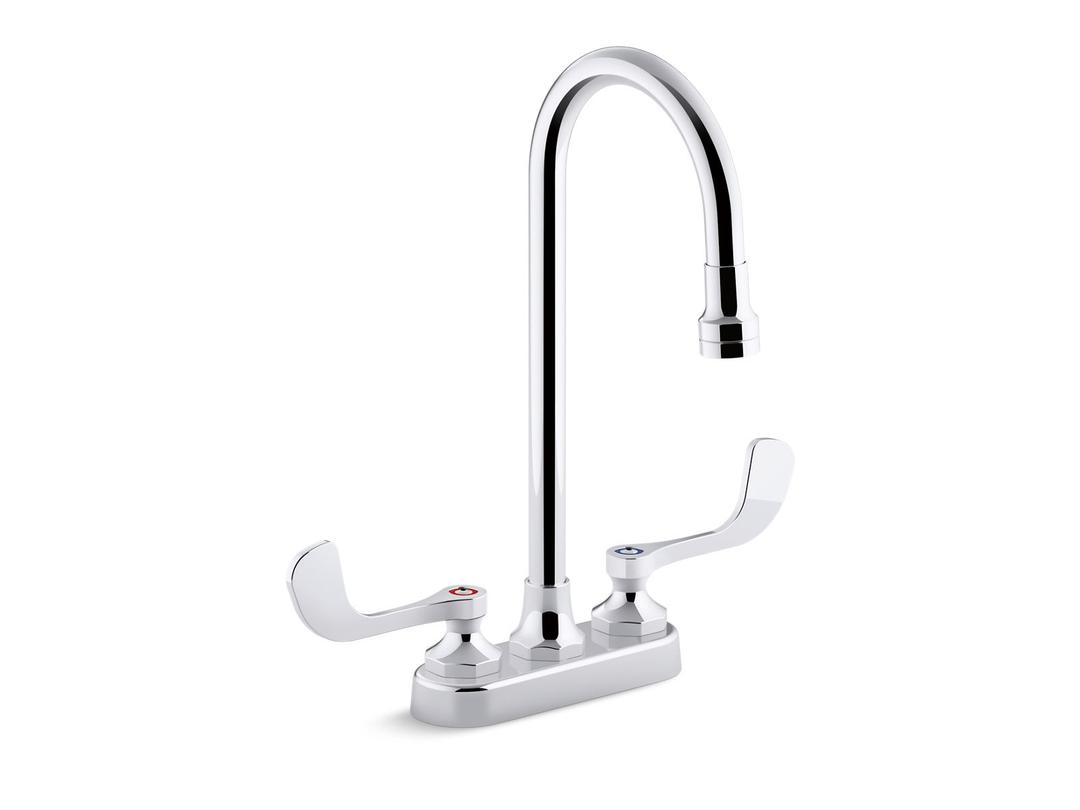 Kohler Triton Bowe 0.5 gpm centerset bathroom sink faucet with aerated flow, gooseneck spout and wristblade handles, drain not included - Polished Chrome by Kohler
