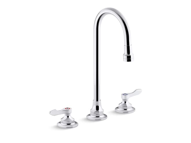 Kohler Triton Bowe 0.5 gpm widespread bathroom sink faucet with aerated flow, gooseneck spout and lever handles, drain not included - Polished Chrome