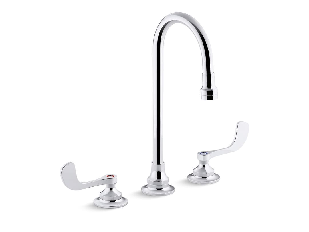 Kohler Triton Bowe 0.5 gpm widespread bathroom sink faucet with aerated flow, gooseneck spout and wristblade handles, drain not included - Polished Chrome by Kohler