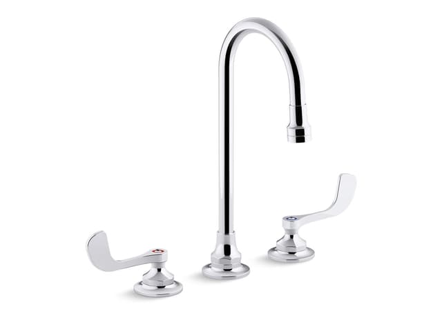 Kohler Triton Bowe 0.5 gpm widespread bathroom sink faucet with aerated flow, gooseneck spout and wristblade handles, drain not included - Polished Chrome