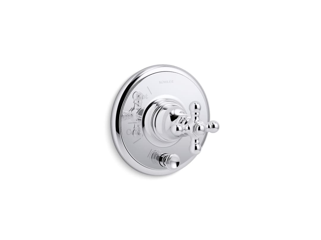 Kohler Artifacts Rite-Temp valve trim with push-button diverter and cross handle - Polished Chrome by Kohler