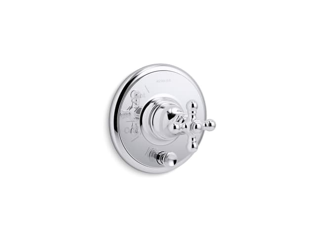 Kohler Artifacts Rite-Temp valve trim with push-button diverter and cross handle - Polished Chrome