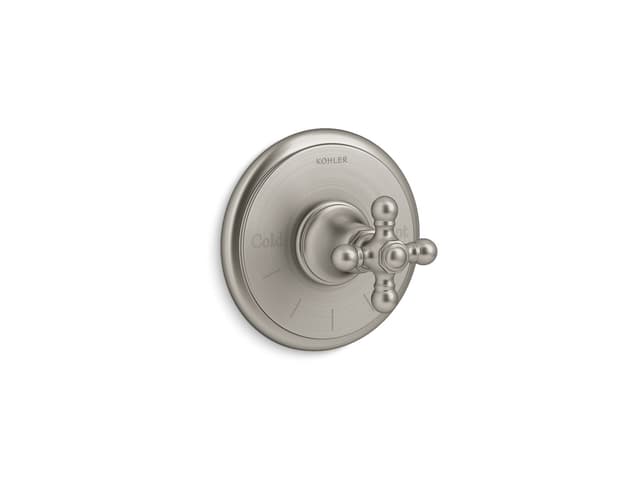 Kohler Artifacts MasterShower temperature control valve trim with cross handle - Vibrant Brushed Nickel