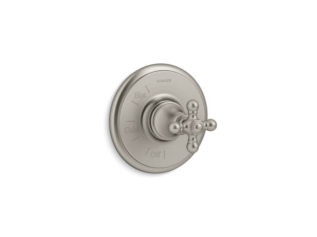 Kohler Artifacts Rite-Temp valve trim with cross handle - Vibrant Brushed Nickel