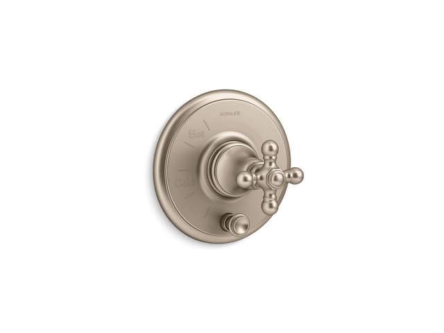 Kohler Artifacts Rite-Temp valve trim with push-button diverter and cross handle - Vibrant Brushed Bronze