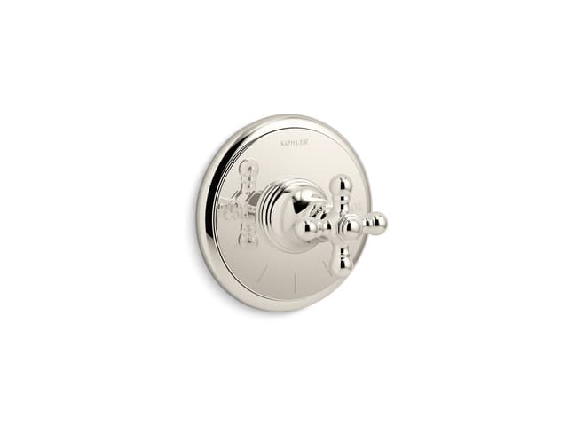 Kohler Artifacts MasterShower temperature control valve trim with cross handle - Vibrant Polished Nickel