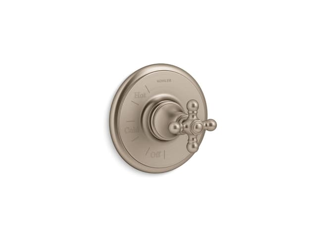 Kohler Artifacts Rite-Temp valve trim with cross handle - Vibrant Brushed Bronze
