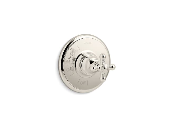 Kohler Artifacts Rite-Temp valve trim with cross handle - Vibrant Polished Nickel