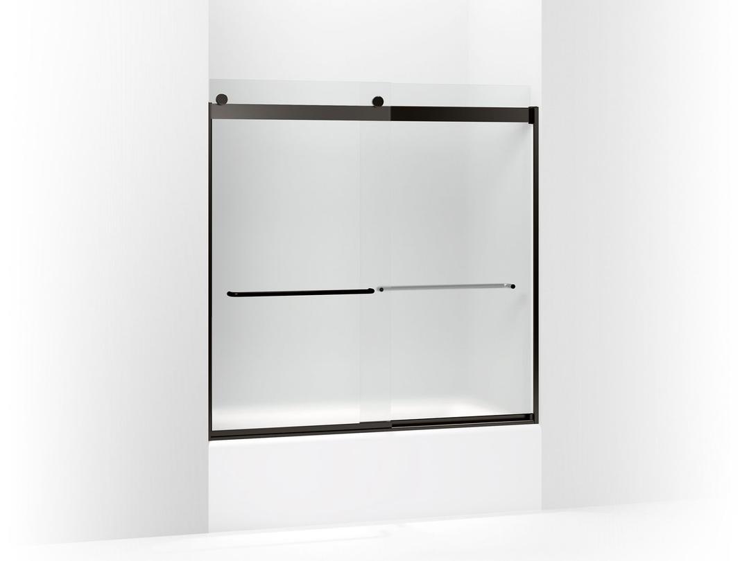 Kohler Levity Sliding bath door, 59-3/4'' H x 56-5/8 - 59-5/8'' W, with 1/4'' thick Frosted glass - Anodized Dark Bronze by Kohler