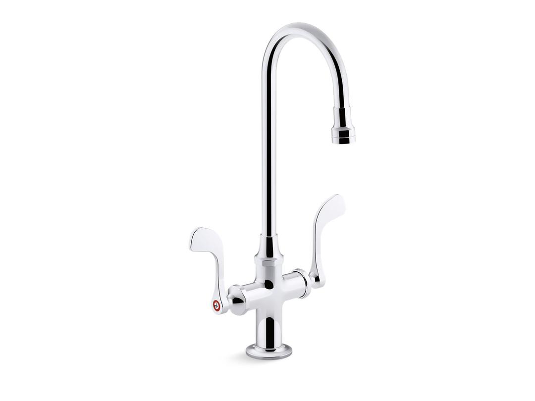 Kohler Triton Bowe 1.0 gpm monoblock gooseneck bathroom sink faucet with laminar flow and wristblade handles, drain not included - Polished Chrome by Kohler