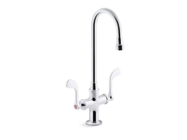 Kohler Triton Bowe 0.5 gpm monoblock gooseneck bathroom sink faucet with laminar flow and wristblade handles, drain not included - Polished Chrome