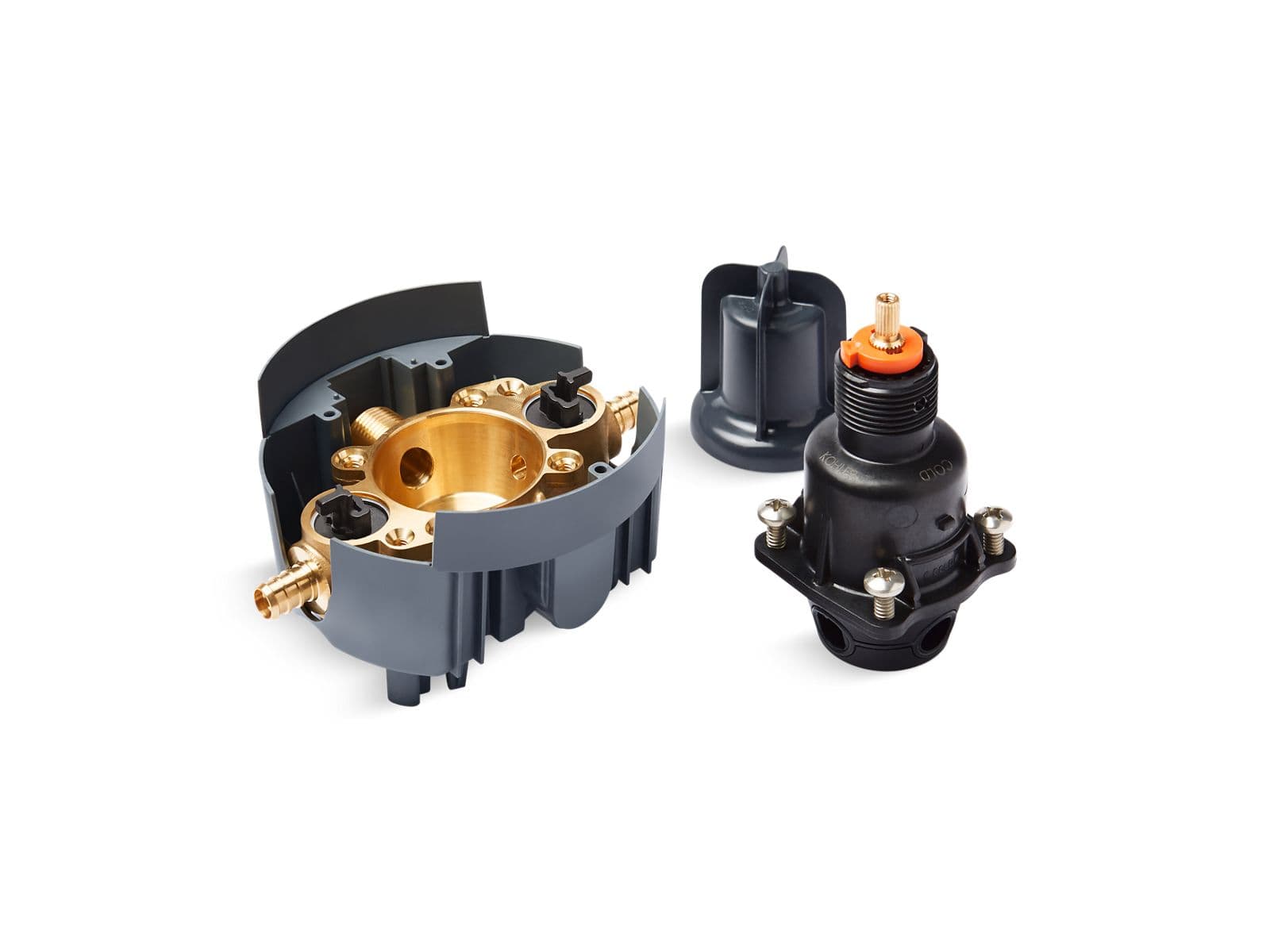 Kohler Rite-Temp Pressure-balancing valve body and cartridge kit with service stops and PEX crimp connections by Kohler