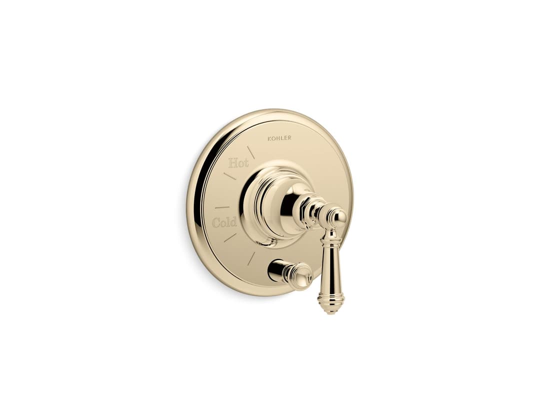 Kohler Artifacts Rite-Temp valve trim with push-button diverter and lever handle - Vibrant French Gold by Kohler