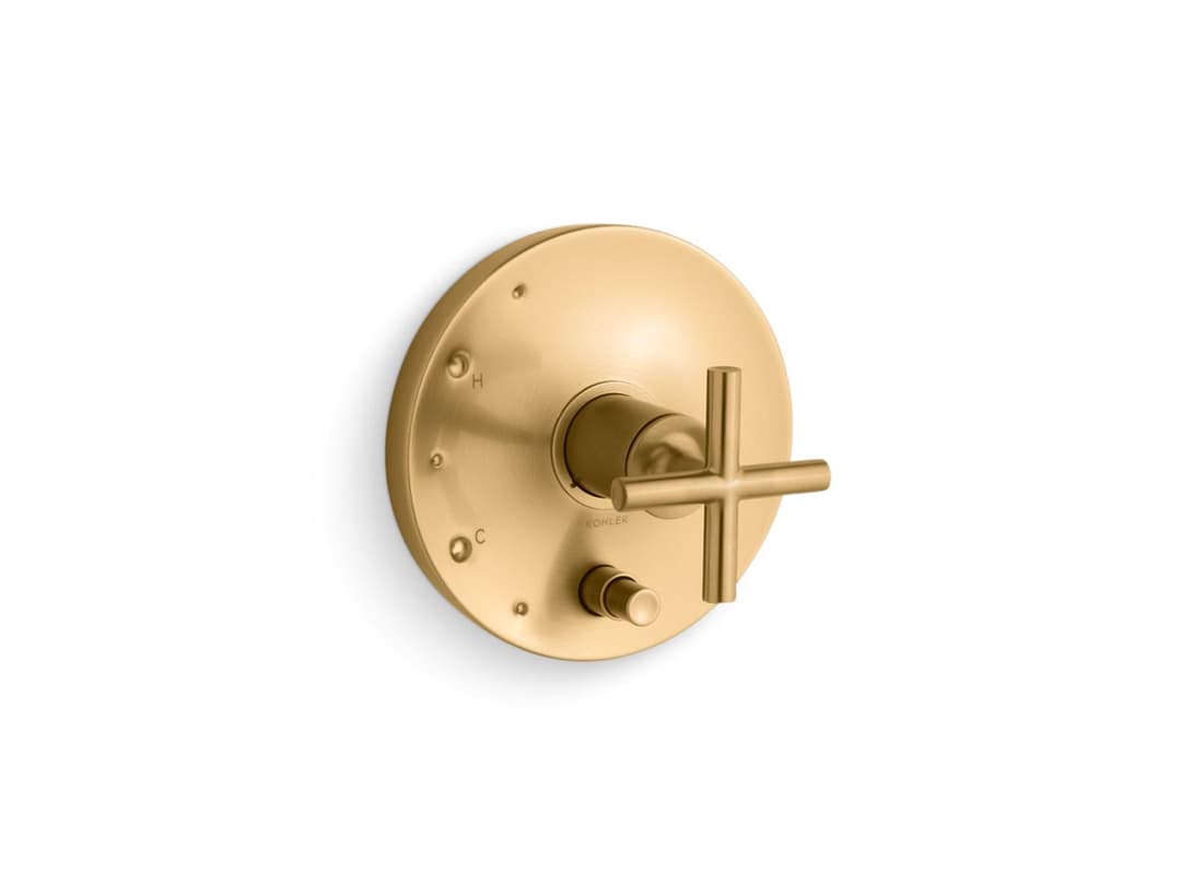 Kohler Purist Rite-Temp valve trim with push-button diverter and cross handle - Vibrant Brushed Moderne Brass by Kohler