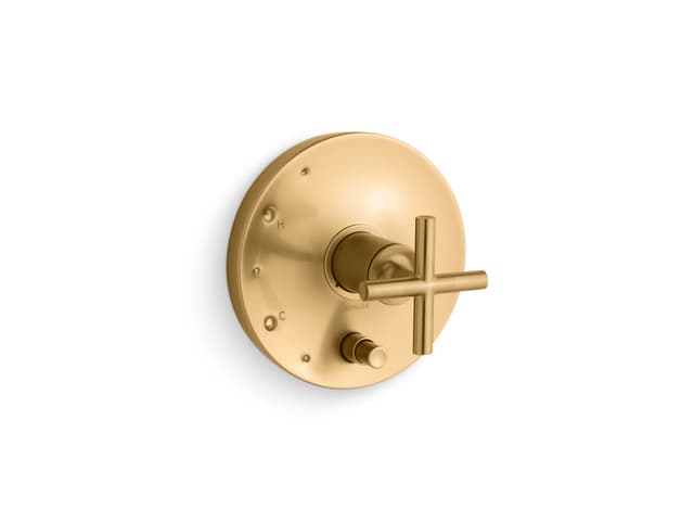 Kohler Purist Rite-Temp valve trim with push-button diverter and cross handle - Vibrant Brushed Moderne Brass
