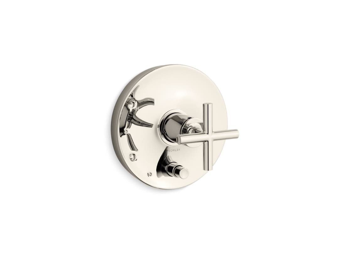 Kohler Purist Rite-Temp valve trim with push-button diverter and cross handle - Vibrant Polished Nickel by Kohler
