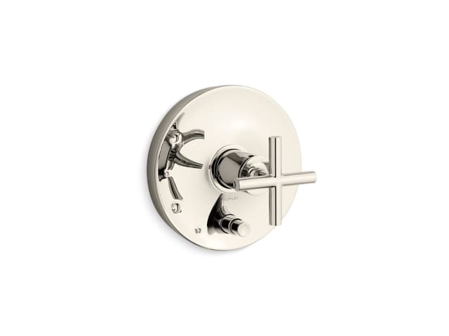 Kohler Purist Rite-Temp valve trim with push-button diverter and cross handle - Vibrant Polished Nickel