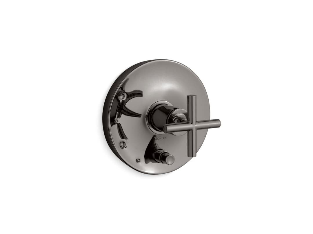 Kohler Purist Rite-Temp valve trim with push-button diverter and cross handle - Vibrant Titanium by Kohler