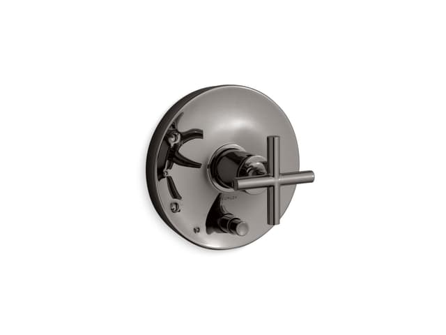 Kohler Purist Rite-Temp valve trim with push-button diverter and cross handle - Vibrant Titanium