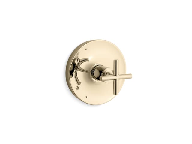Kohler Purist Rite-Temp valve trim with cross handle - Vibrant French Gold