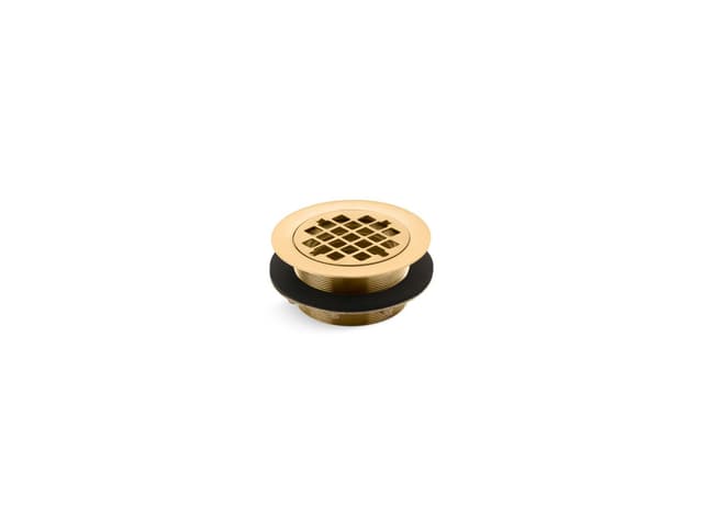 Kohler Round shower drain for use with plastic pipe, gasket included - Vibrant Brushed Moderne Brass