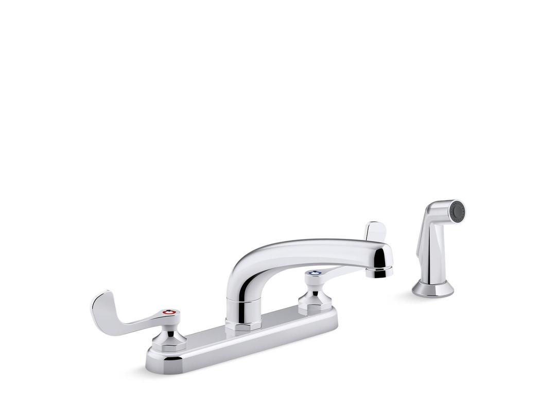 Kohler Triton Bowe 1.5 gpm kitchen sink faucet with 8-3/16'' swing spout, matching finish sidespray, aerated flow and wristblade handles - Polished Chrome by Kohler