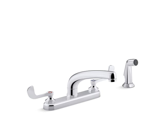Kohler Triton Bowe 1.5 gpm kitchen sink faucet with 8-3/16'' swing spout, matching finish sidespray, aerated flow and wristblade handles - Polished Chrome