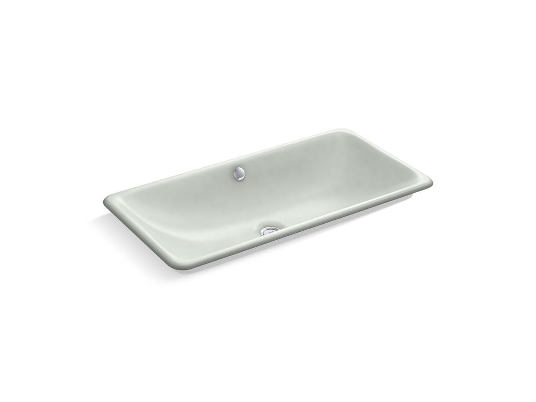 Kohler Iron Plains Trough Rectangle Drop-in/undermount vessel bathroom sink with White painted underside - Sea Salt by Kohler