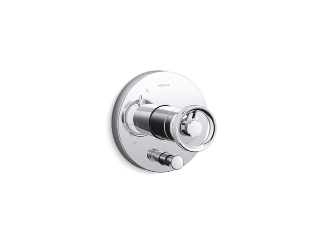 Kohler Components Rite-Temp valve trim with Industrial handle and diverter - Polished Chrome