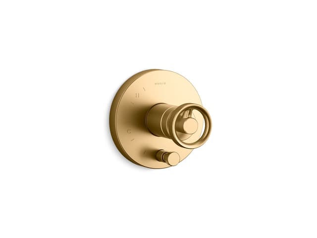 Kohler Components Rite-Temp valve trim with Industrial handle and diverter - Vibrant Brushed Moderne Brass