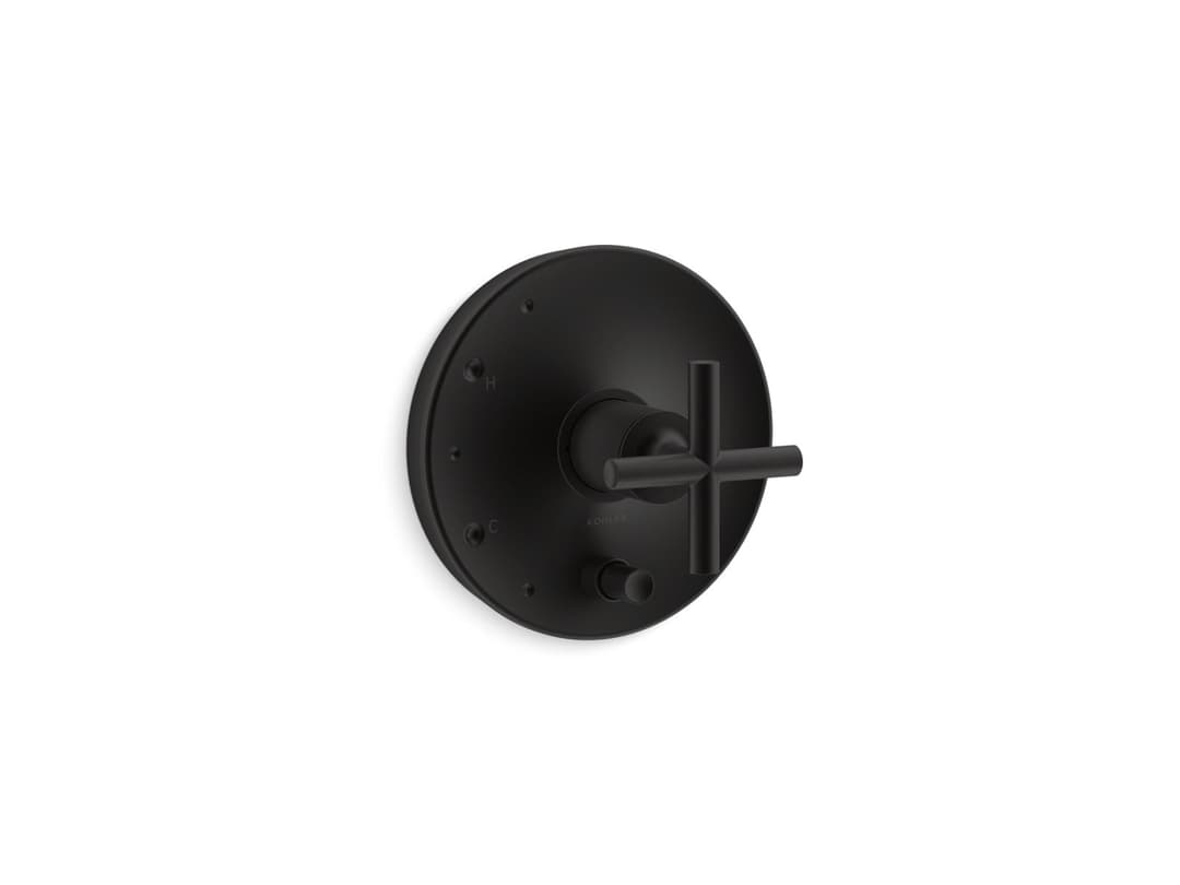 Kohler Purist Rite-Temp valve trim with push-button diverter and cross handle - Matte Black by Kohler
