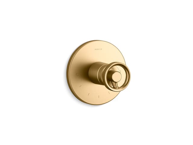 Kohler Components MasterShower temperature control valve trim with Industrial handle - Vibrant Brushed Moderne Brass