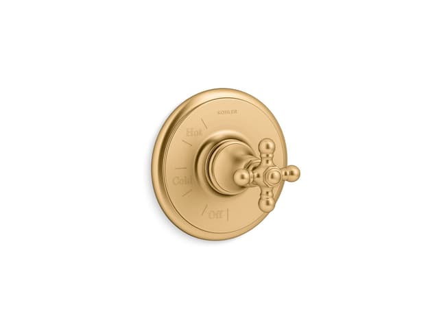 Kohler Artifacts Rite-Temp valve trim with cross handle - Vibrant Brushed Moderne Brass