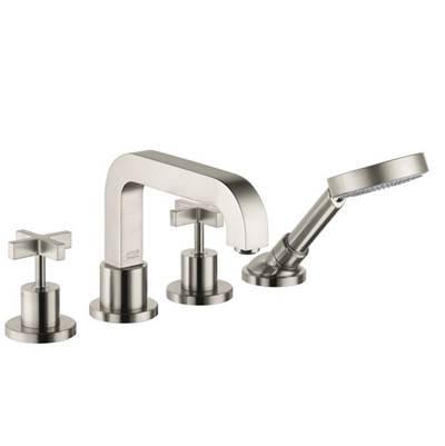 AXOR Citterio 4-Hole Roman Tub Set Trim with Cross Handles and 1.75 GPM Handshower in Brushed Nickel by Axor