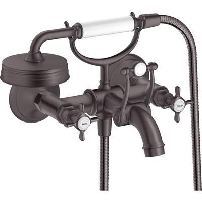 AXOR Montreux 2-Handle Wall-Mounted Tub Filler with Cross Handles and 1.8 GPM Handshower in Brushed Black Chrome by Axor
