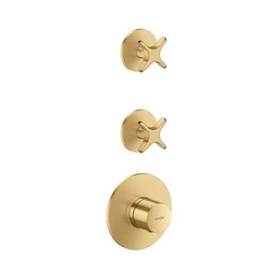 Axor One Thermostatic Module Trim with 2 Volume Controls, Cross Handle - Brushed Gold Optic by Axor