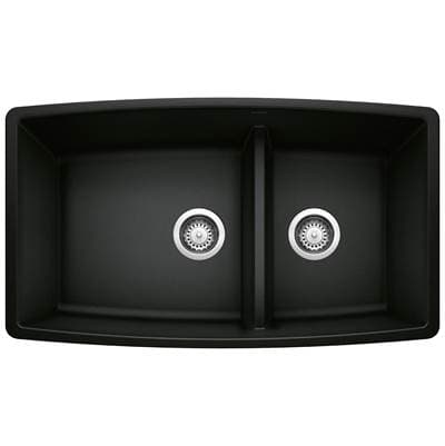 Blanco Performa Silgranit 33'' 60/40 Double Bowl Undermount Kitchen Sink with Low Divide - Coal... by Blanco