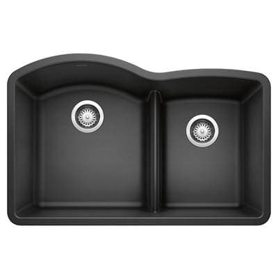 Blanco Diamond Silgranit 32'' 60/40 Double Bowl Undermount Kitchen Sink with Low Divide - Anthracite by Blanco