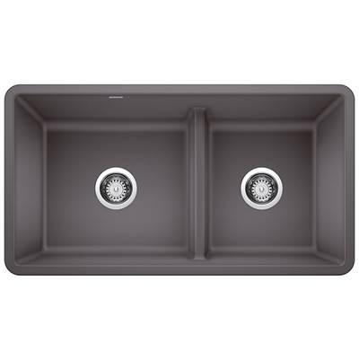 Precis SILGRANIT 33'' 60/40 Reversible Double Bowl Undermount Kitchen Sink with Low Divide - Cinder